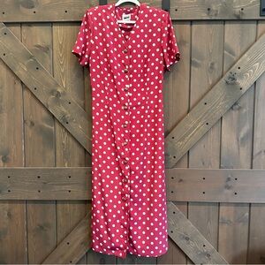 Vintage Leslie Fay Reddish Pink Polka Dot Midi Dress